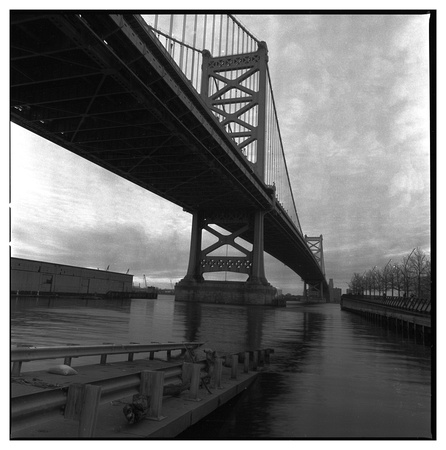 Benjamin Franklin Bridge from Riverfront in Philadelphia, PA